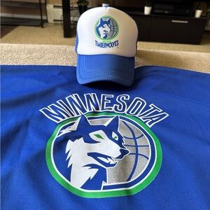 THROWBACK Vintage Minnesota Timberwolves Warmups Shooting Shirt and Hat Bundle